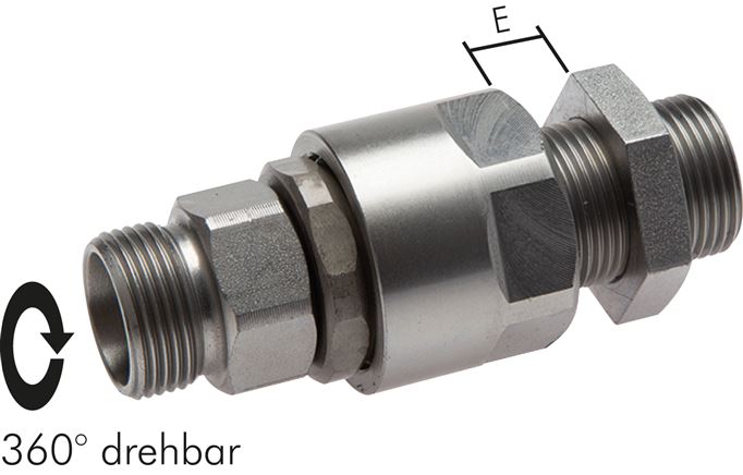 Exemplary representation: Ball-guided bulkhead swivel joint, cutting ring connection, galvanised steel